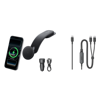 Anker Nano Wireless Car Charger (Magnetic, Detachable Pad) and Anker 140W 2-in-1 USB-C to USB-C Cable