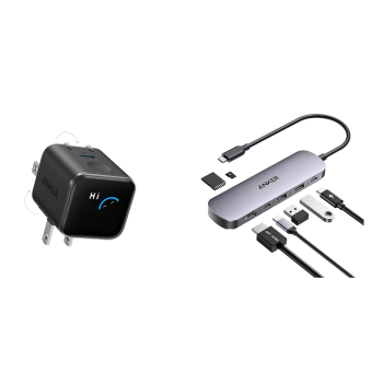 Anker USB-C Hub (7-in-1) and Anker Nano Charger (45W, Smart Display, 180° Foldable)