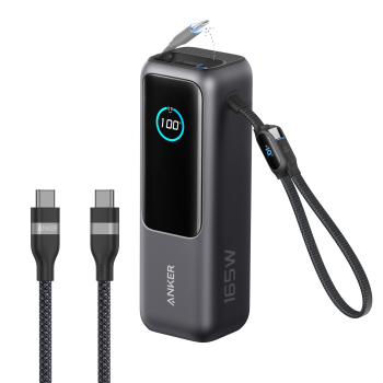 Bundle kit: Anker Laptop Power Bank (25K, 165W, Built-In and Retractable Cables) and Anker USB-C to USB-C Cable (6 ft, 240W, Upcycled-Braided)
