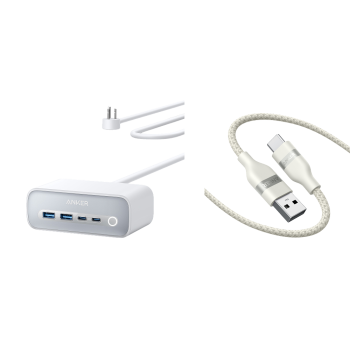 Anker 525 Charging Station and Anker USB-A to USB-C Cable (3 ft/6 ft, Upcycled-Braided)